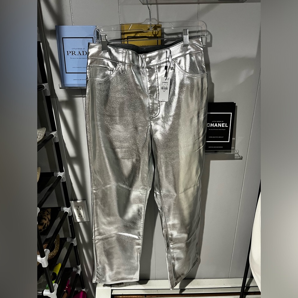 Metallic Silver Leather Pants